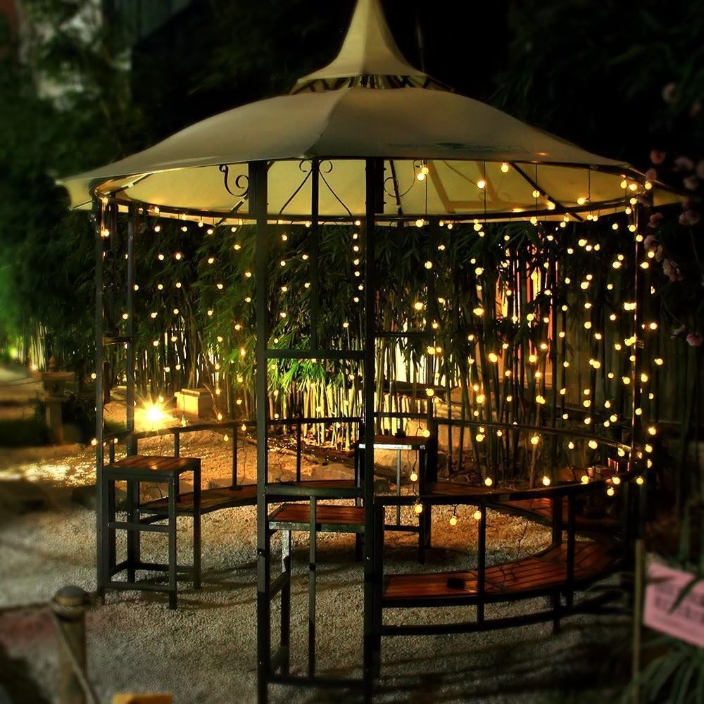 2 Pack 66FT 200LED Outdoor Solar Globe String Lights Ball Bubbles 8 Modes Yellow