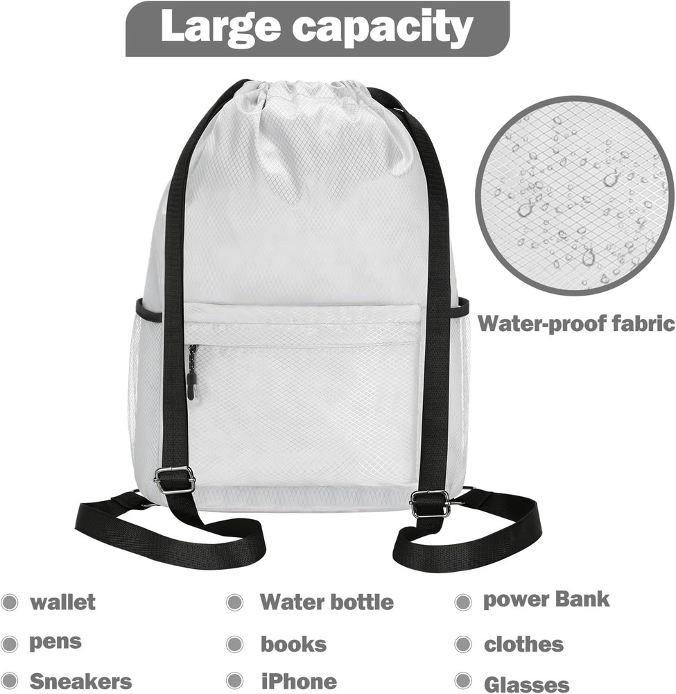 Waterproof Drawstring Bag, Lightweight String Backpack with Water Bottle Holder