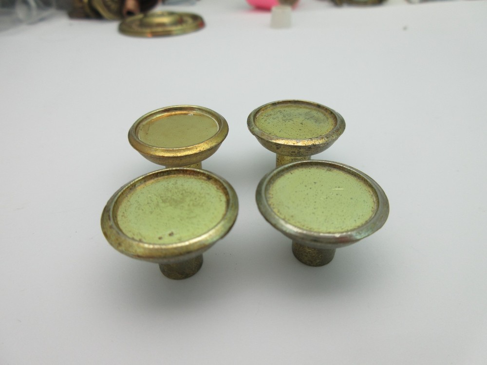 4 Vintage Small Drawer Knobs MCM Brass Gold 7/8" Diameter Handle LBF