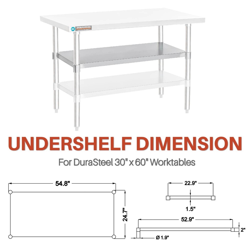 Galvanized Under Shelf for Work Tables Extra Adjustable Lower Shelf for 30''...