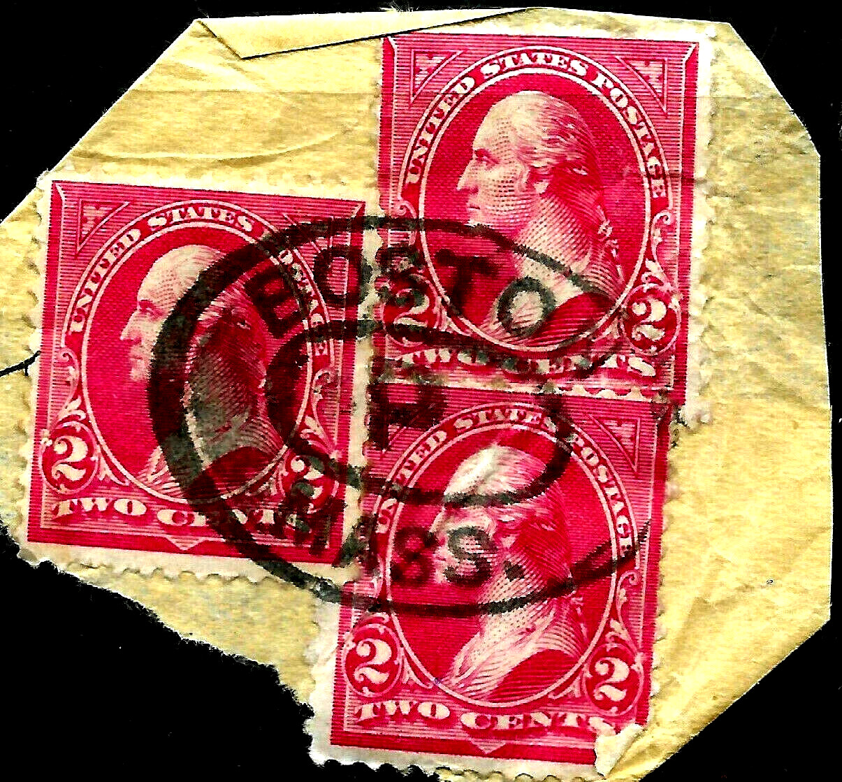 🚩STAMP💥 "OVAL BOSTON MASS"💥 TOWN FANCY POST/CORNER CANCEL 2¢ 1894-1895 №65A