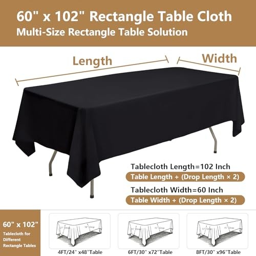 Tablecloths Rectangular 60x102 Inch, Polyester Fabric 10PC-60x102 In, 6FT Black