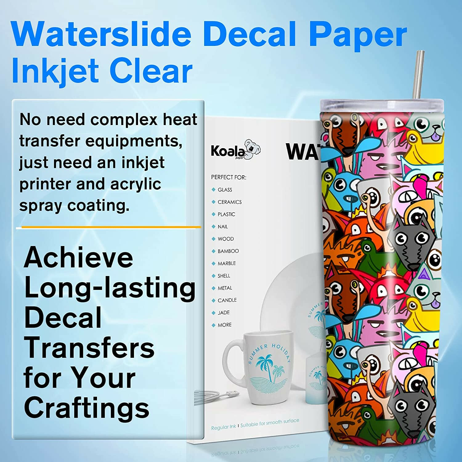 Koala Waterslide Decal Paper Inkjet CLEAR 20 Sheets 8.5x11 Water Slide Transfer