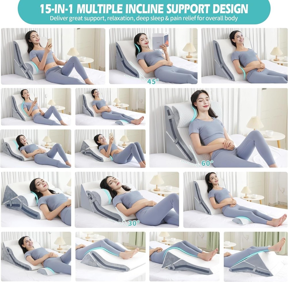 Wedge Pillow for Sleeping Bed Wedge Pillow Set Adjustable Memory Foam Neck Back
