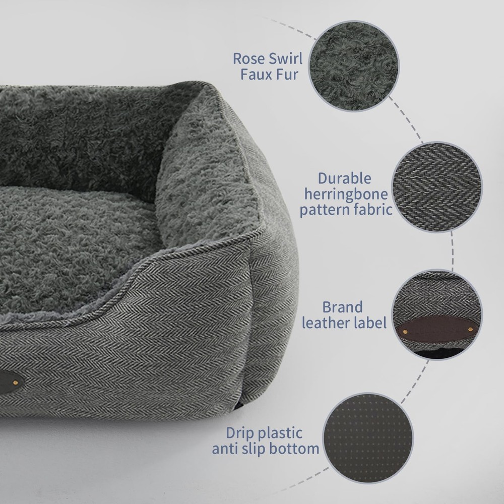 DEBANG HOME Small Dog Bed Rectangular Plush Kennel Bed Washable Pet Sleeping Bed