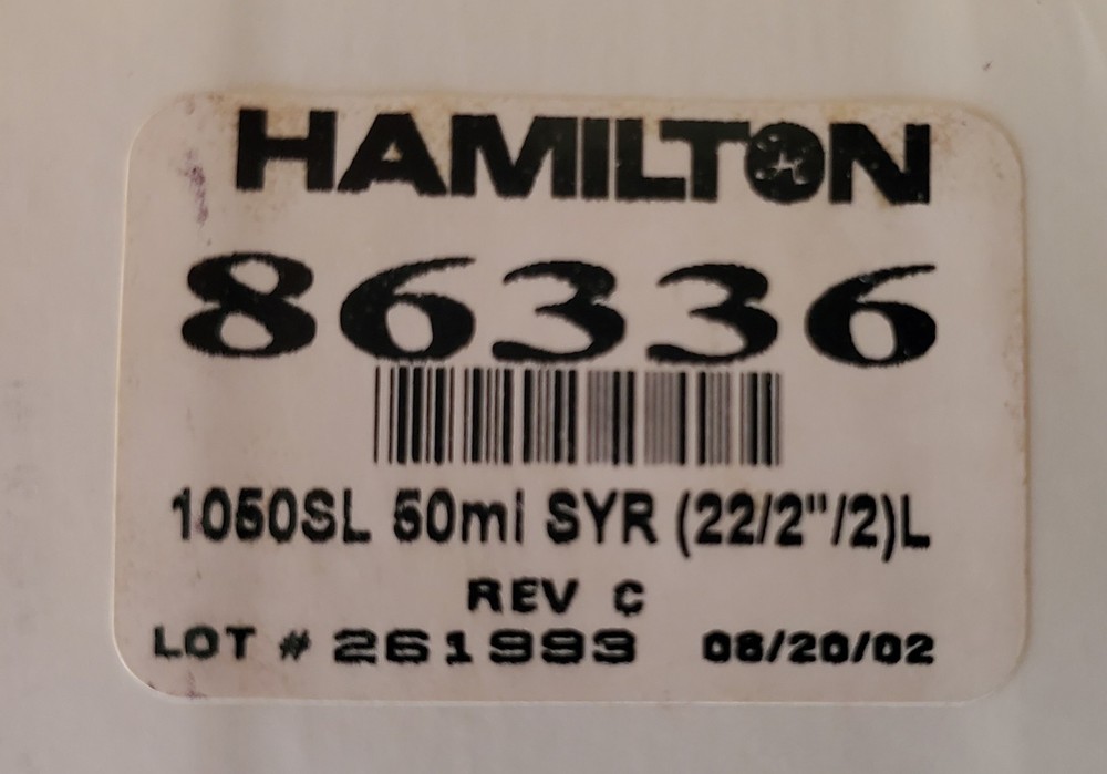 Hamilton 50 mL Model 1050 SL, Large Removable Needle NO NEEDLE