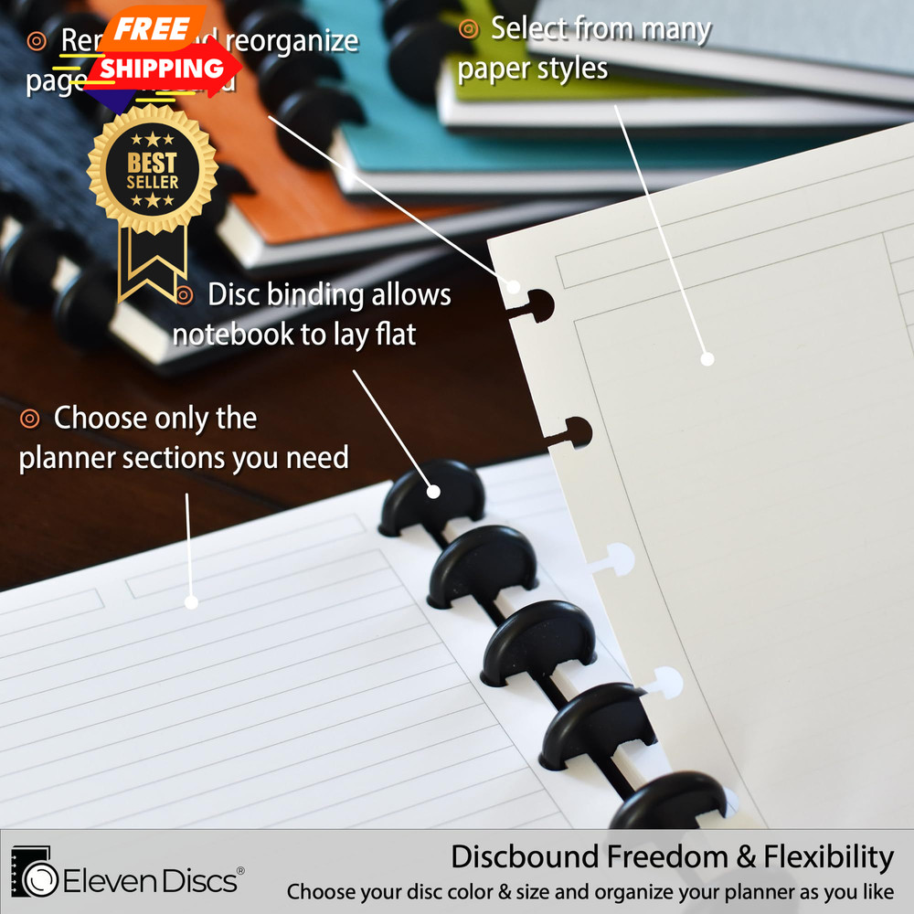 Eleven Discs ¾-Inch Black Plastic Discbound Expansion for Custom