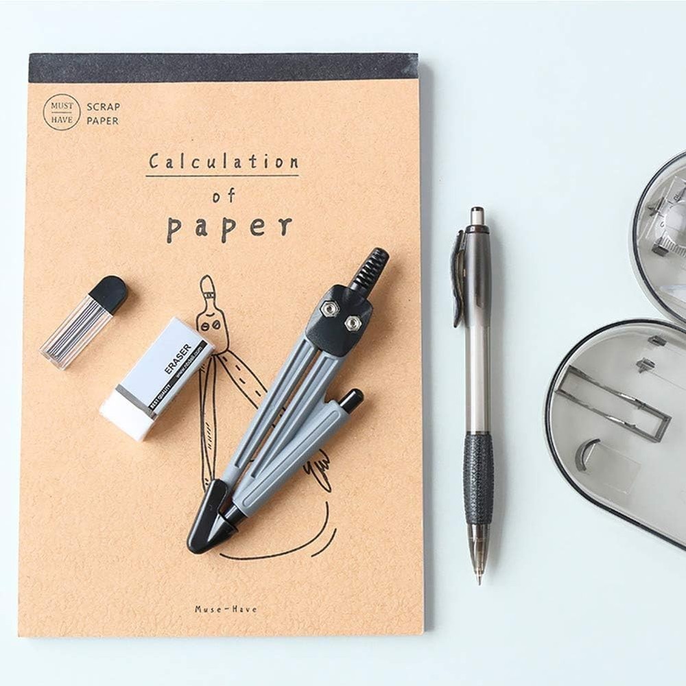 Math Geometry Kit Set - Shatterproof Box,Rulers,Protractor,Compass,Pencil,Eraser