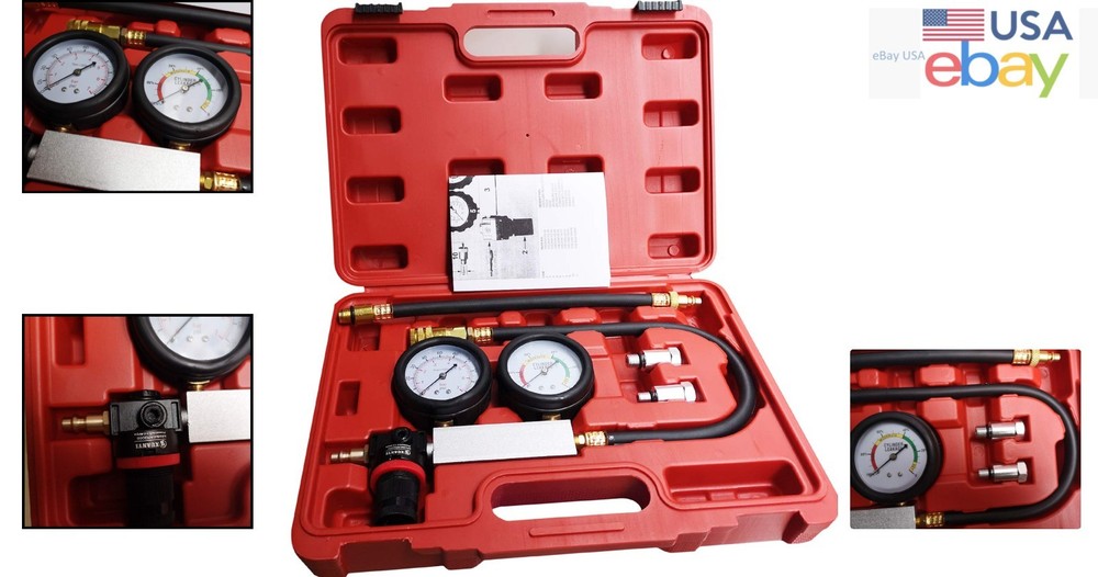 Engine Compression Tester Kit with Dual Gauges and Flexible Hose for Diagnostics