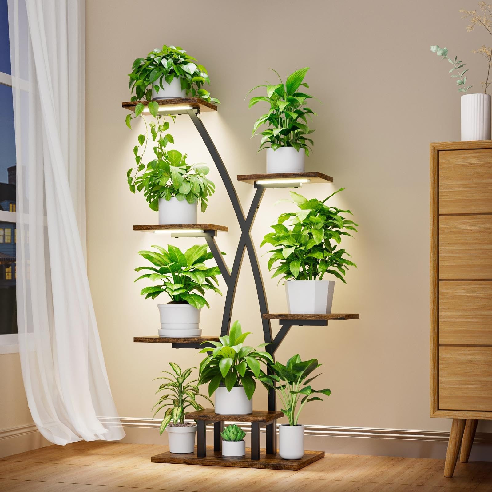 7-Tier Plant Stand with Grow Lights Corner Shelf Indoor Flower Display Rack