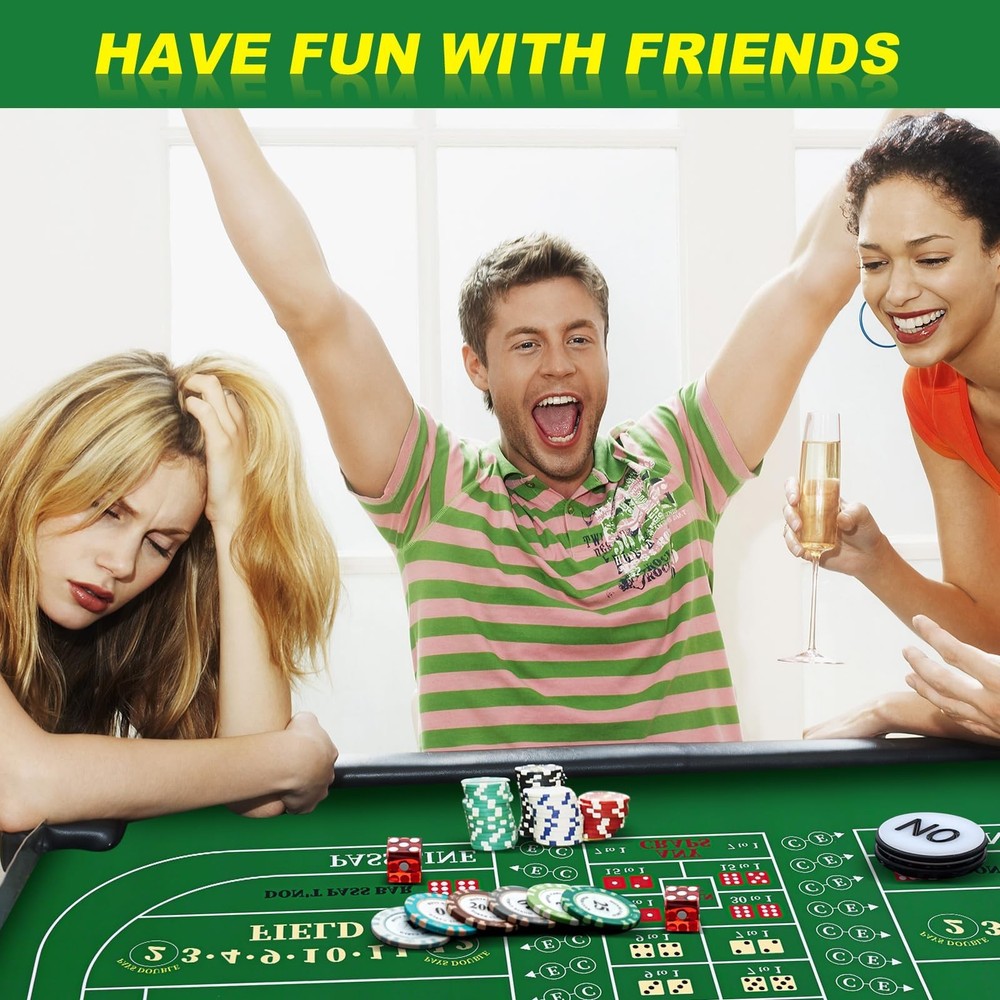 Leyndo Craps Tabletop Game Set, Includes 35"x70" Rubber Craps Tabletop Layout...