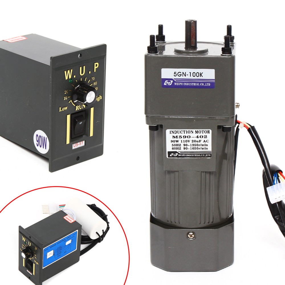 90W AC Gear Motor Electric Motor Variable+Speed Controller Single-phase 1:100