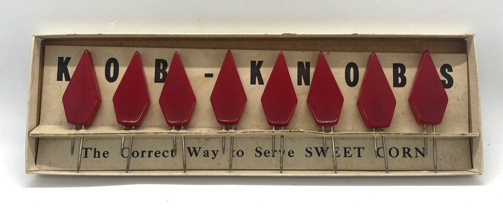 Schneider Red Bakelite Kob Knobs Corn CobHolders Vintage Original Box