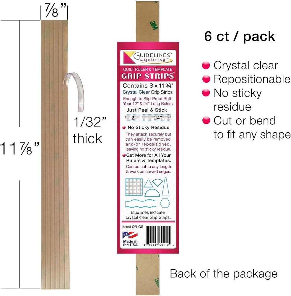 Guidelines4quilting Grip Strips to Slip-Proof Quilt 2-Pack, Translucent