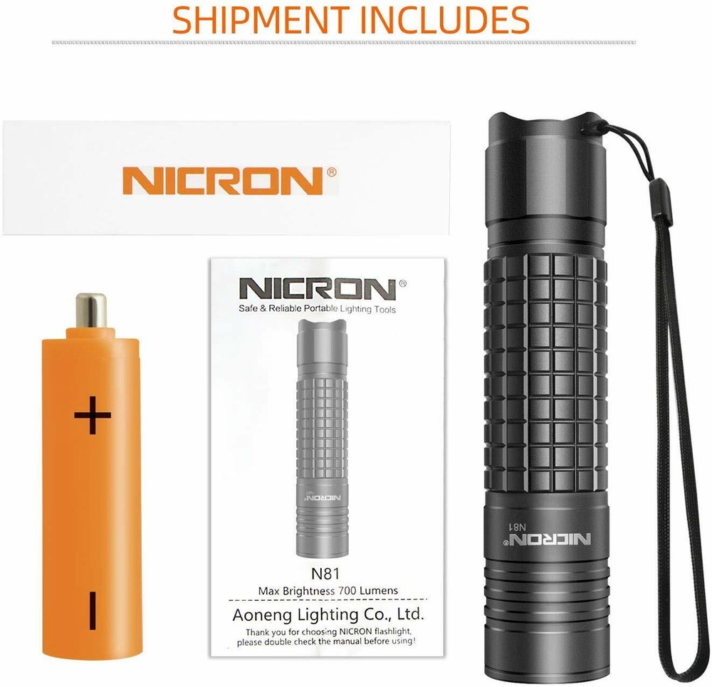 Flashlight,NICRON N81 Tactical Flashlight 700 Lumens AA battery (Black)