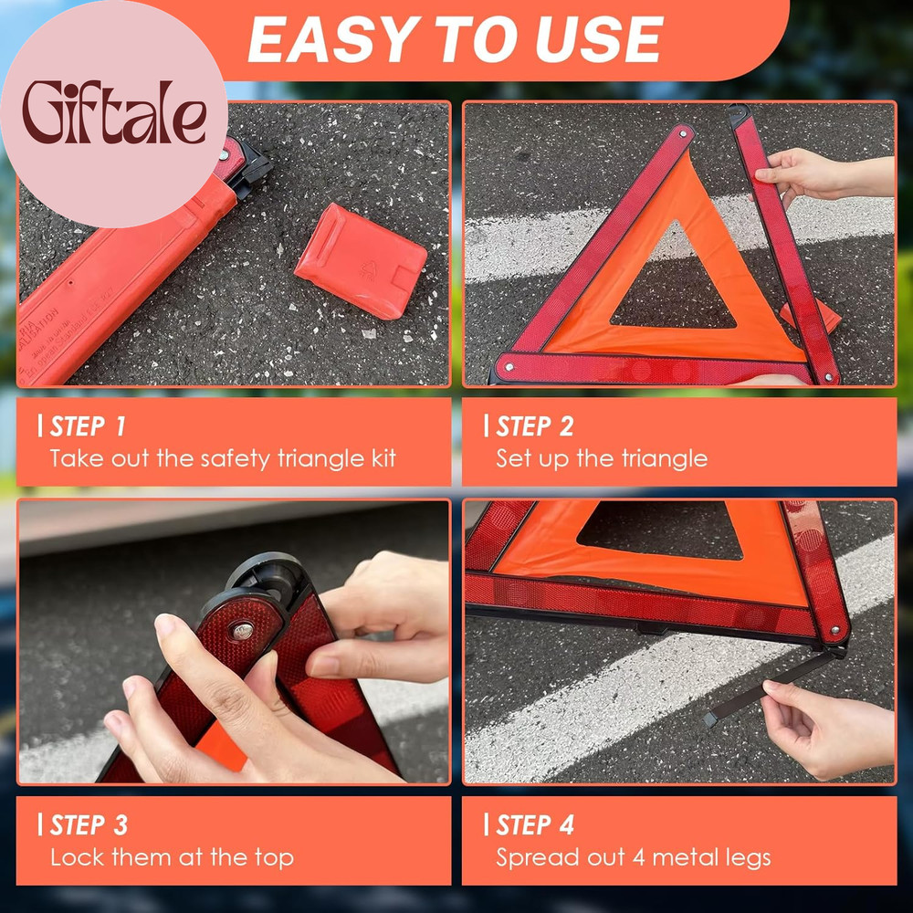 3 Pack Emergency Warning Triangles, Reflective Roadside Safety Triangle Kit with