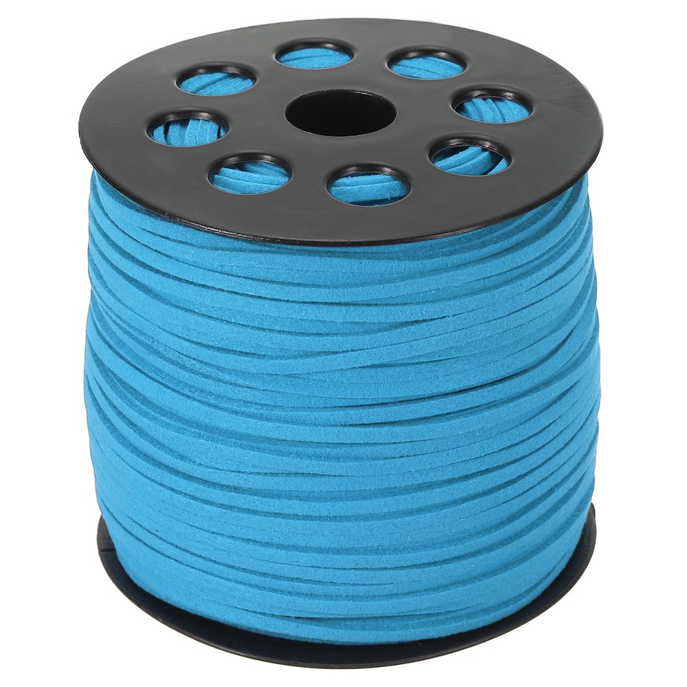 Suede Lanyard String with Roll Spool 98 Yard, Flat Microfiber Cord, Lake Blue