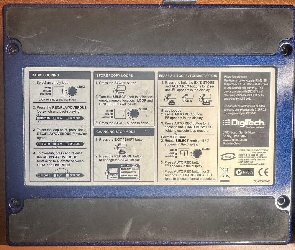 Digitech JamMan Loop / Phrase Sampler Effects Pedal With Power Supply