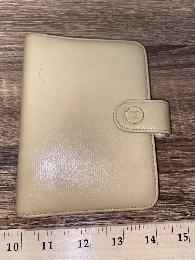 Chanel Beige Leather Coco Button Cigarette Case + Agenda Notebook Cover Set