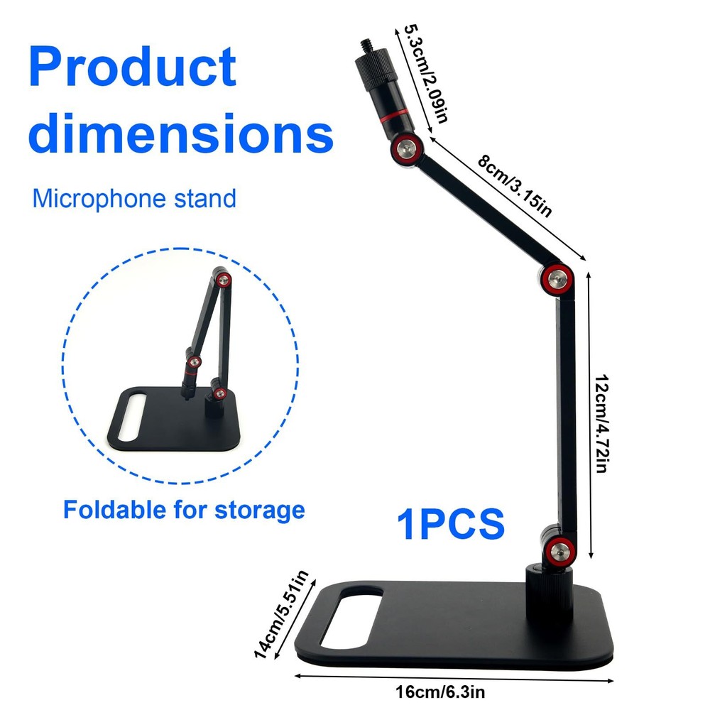 Microphone Stand Desk Max Load 3.3lb Adjustable Desktop Mic Arm Stand with Th...