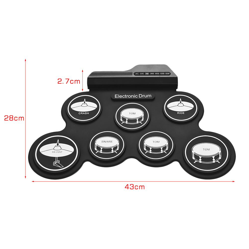 USB Roll-Up Silicon Drum Set Digital Electronic Drum Kit 7 Pad for Beginner