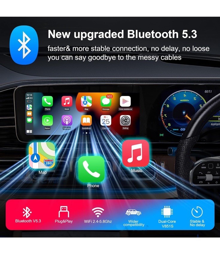 2025 Upgraded Wireless Carplay Adapter for iPhone, Plug&Play Auto-Connected