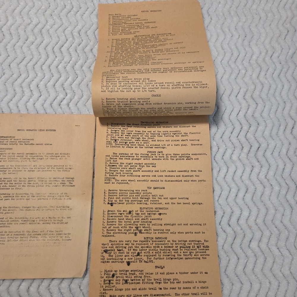 WW2 Navy Ship Document 155mm Howitzer Pertinent Data Sheet USMC