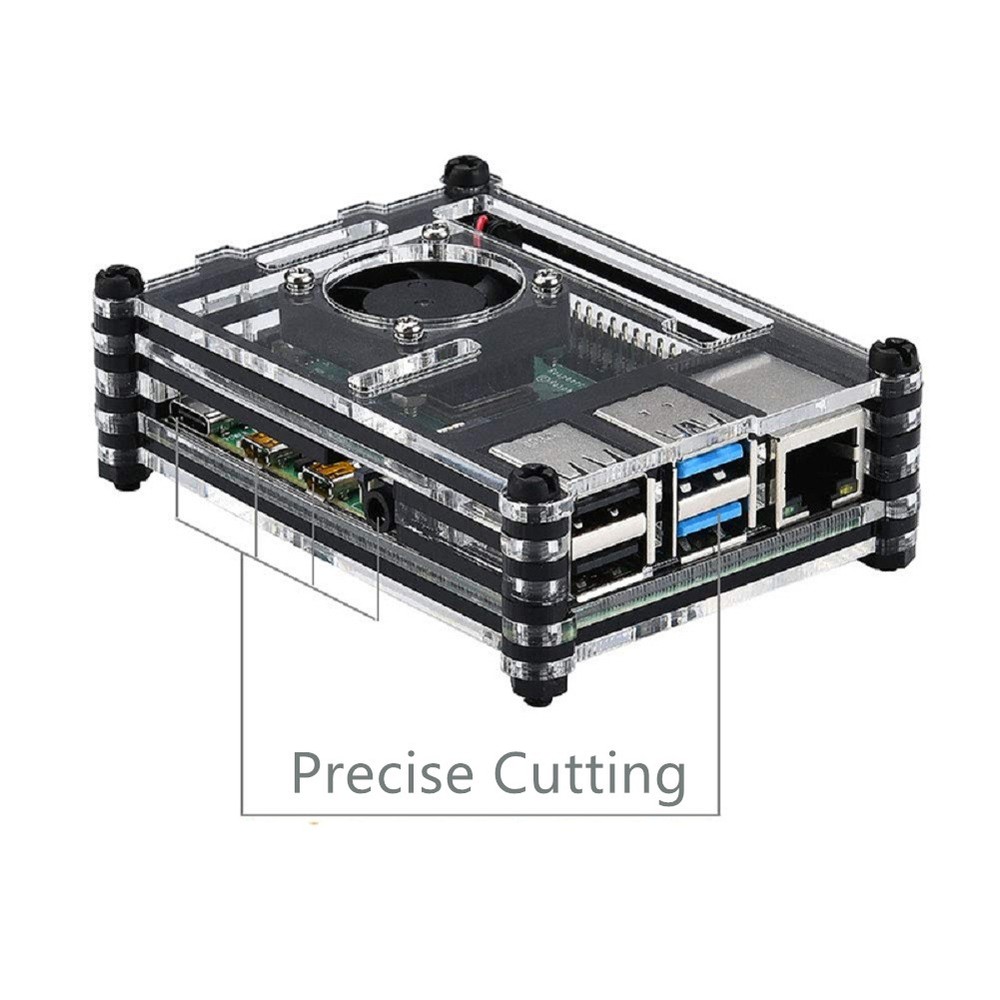 Acrylic Transparent Case with Cooling Fan for Raspberry Pi 4B