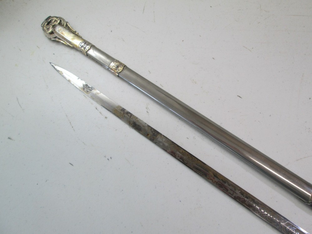 FRATERNAL SWORD & SCABBARD ETCHED BLADE NAMED AND MAKER