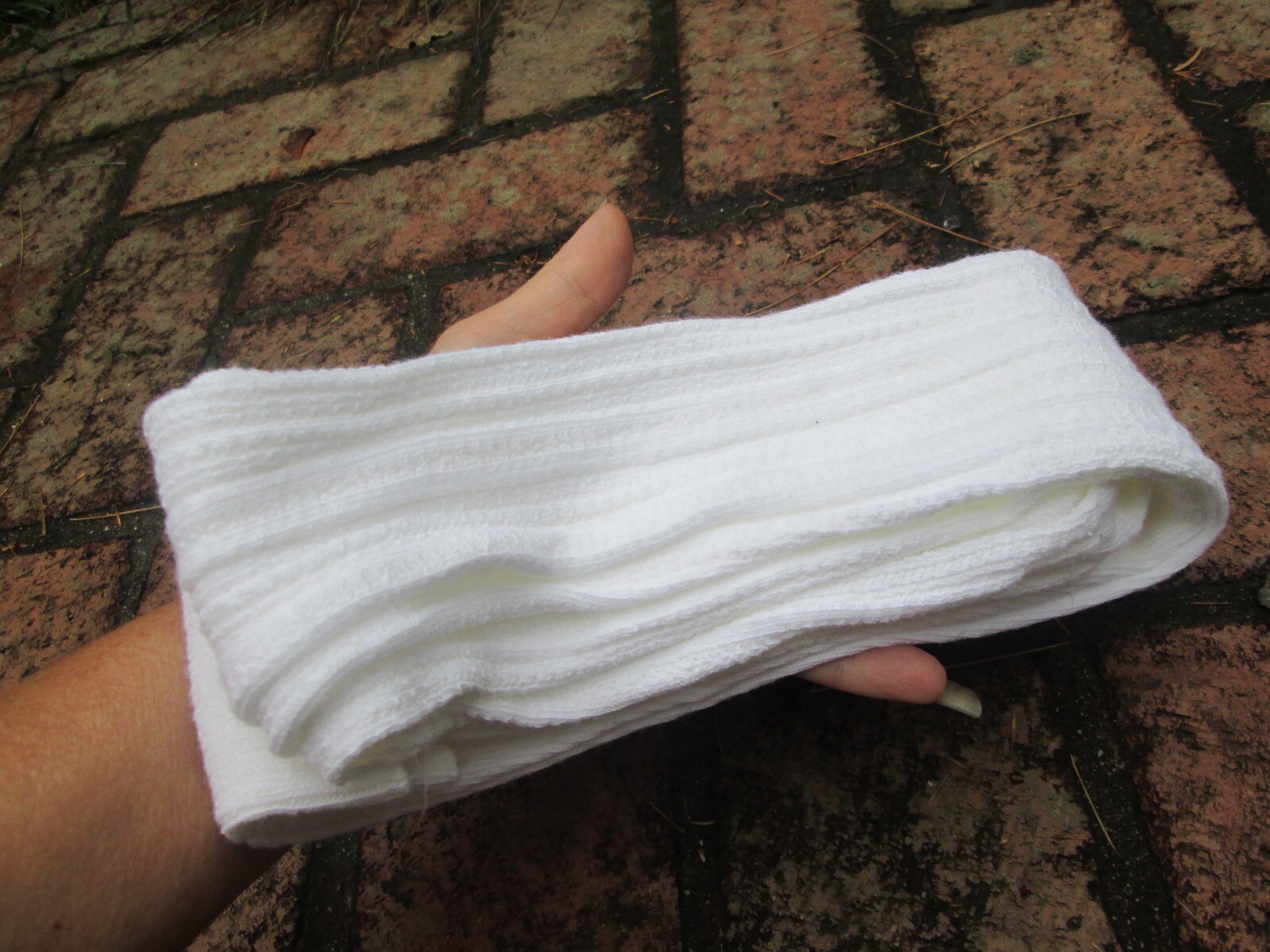 REENACTOR COLONIAL REV WAR 18-19TH C STOCKINGS CABLE WOVEN WHITE COTTON TEXTURED