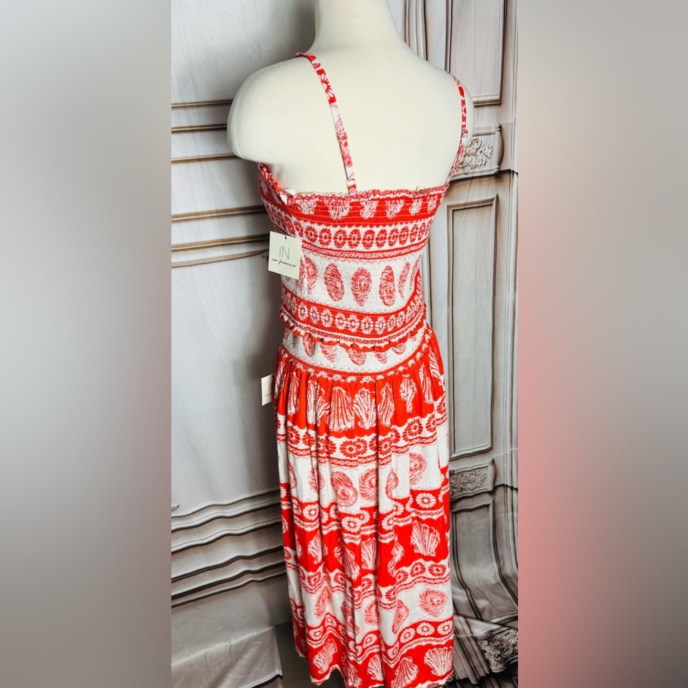 Two Set Red and White Shell-Print Top & Skirt