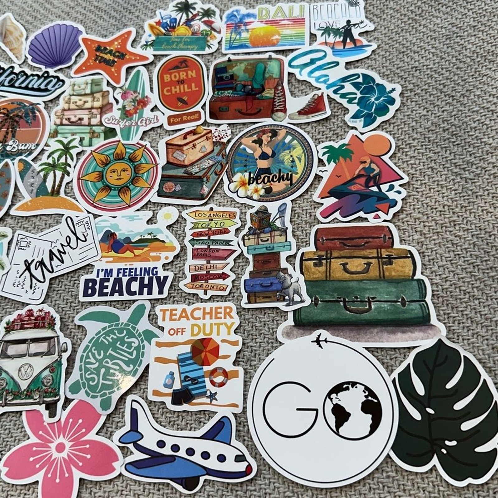 Beach Summer Lot of 50 Stickers Multicolor Travel Surf Vacation Pool Random