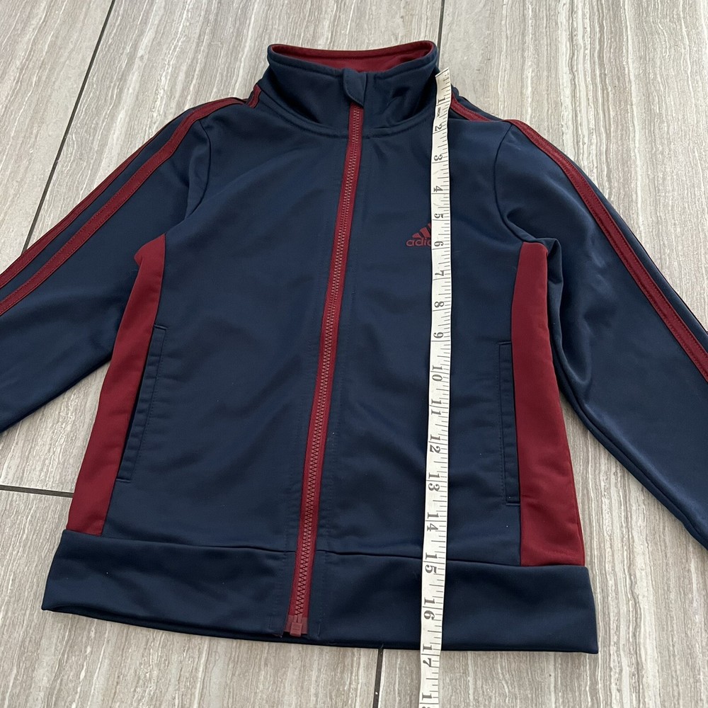 Adidas Boys Size 4 Zip Up Track Jacket Spring Fall Navy Blue Maroon EUC