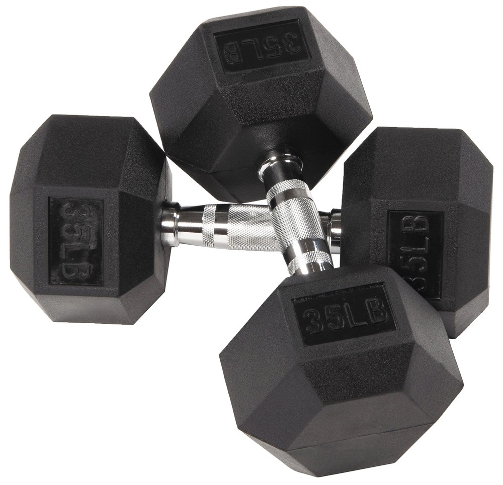 Rubber Encased Hex Dumbbells 35 Lbs Pair Black