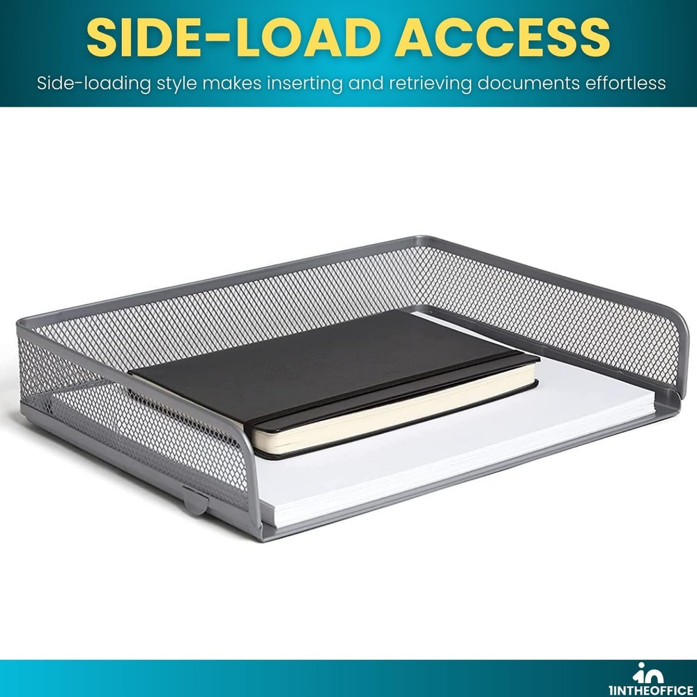 Stackable Side Load Letter Tray, Silver Wire Metal Mesh Paper Tray Organizer,...