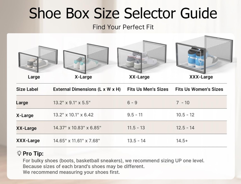 12-Pack XX-Large Clear Shoe Storage Boxes - Stackable Organizer