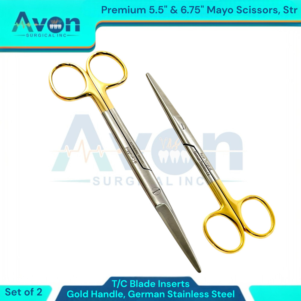 2PCS Blunt Dissecting Mayo Scissors w/ Tungsten Carbide Inserts, STR, Veterinary