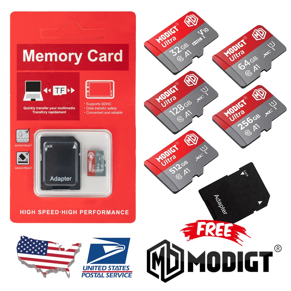 Micro SD Memory Card Class 10 A1 Card 32 64 128 256 512GB + Adapter US