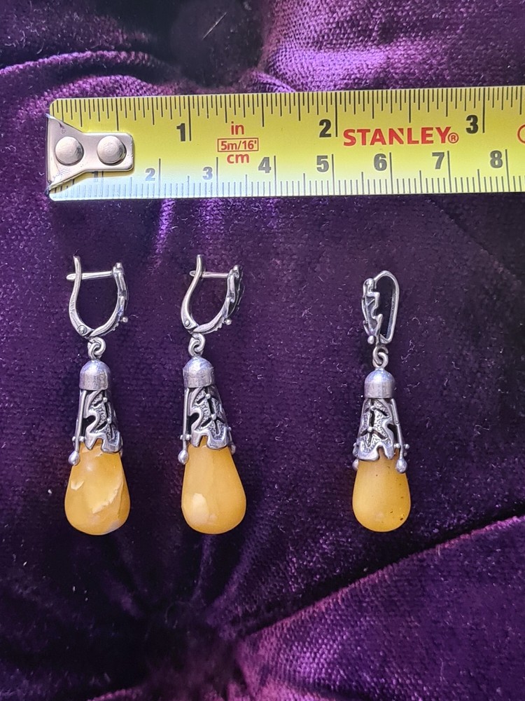 Amber Drop Earring And Pendant Set