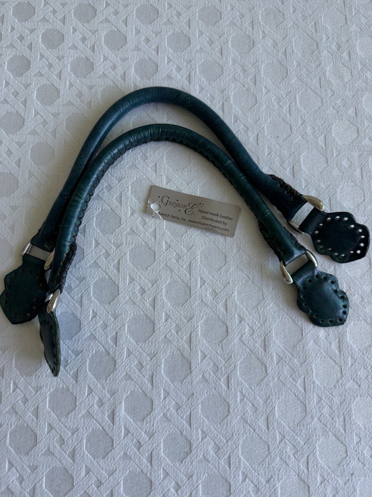 Grayson E Rolled Leather Purse Handles Small Dark Teal NEW