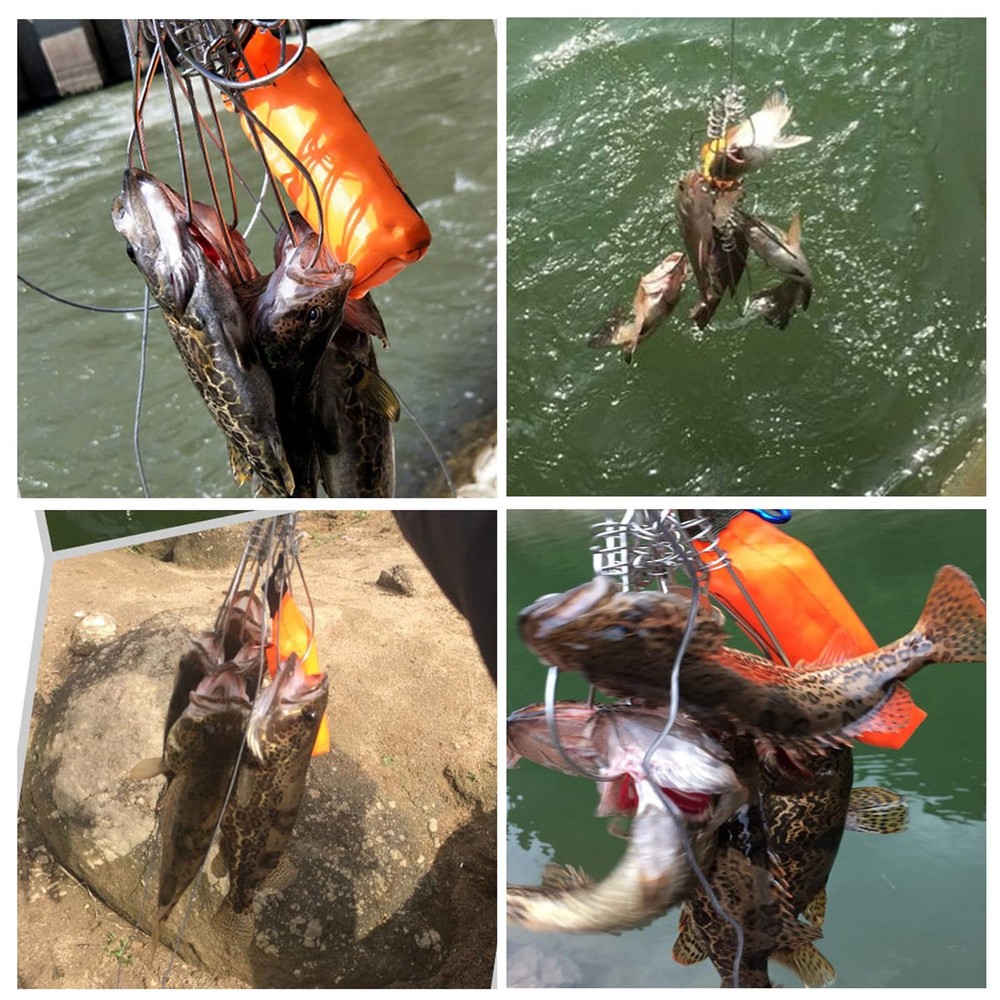 Stainless Steel Fish Stringer Clip with Float and Plastic Handle Big Fish Wi...