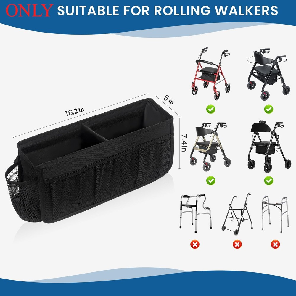 Upgraded Rollator Basket, Large Walker Accessories Bag with Multiple Pockets,...