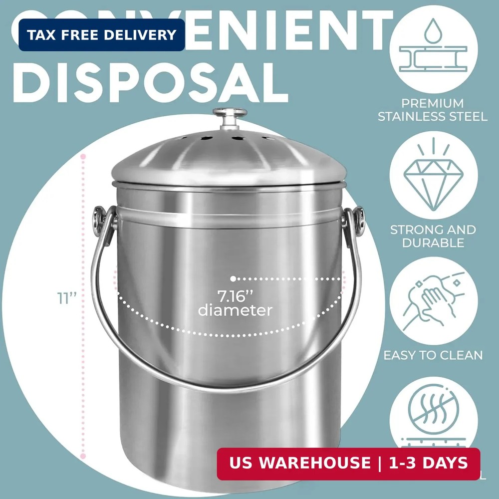 EPICA Countertop Compost Bin Kitchen | 1.3 Gallon | Odorless Composting Bin with