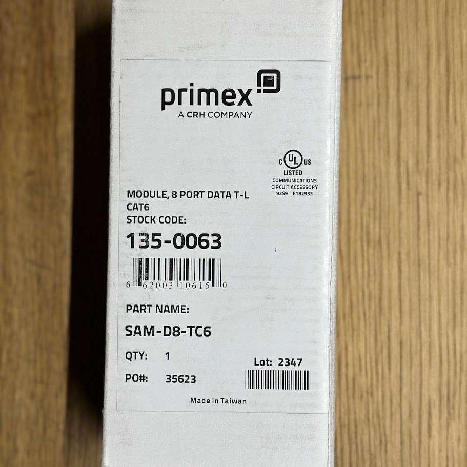 Primex 135-0063 CAT6 data/voice tool-less module 8-RJ45