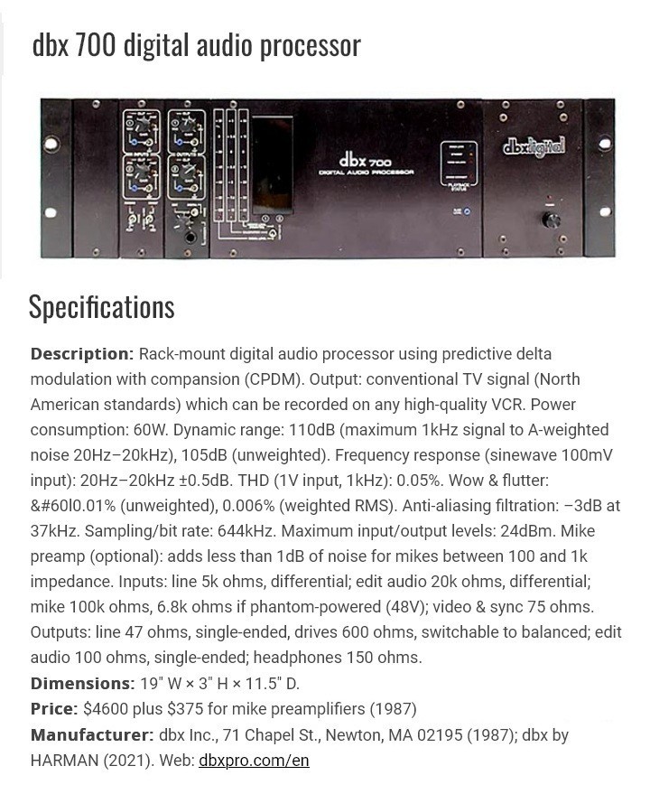 Vintage DBX 700 Studio Pro Digital Audio Processor ADC / DAC Combination Unit