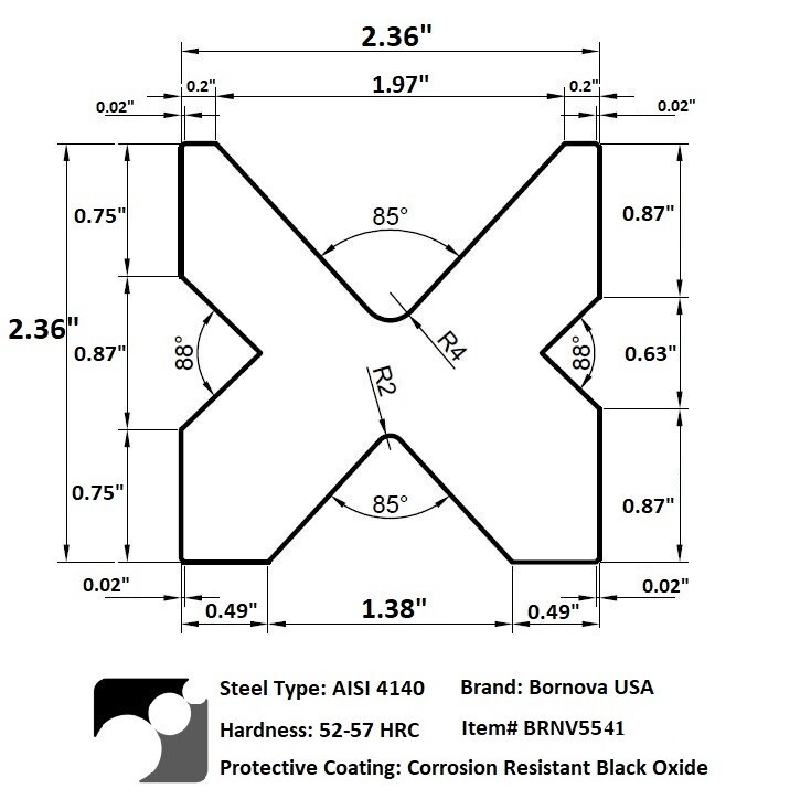 NEW 6" Press Brake Die 2.36" square - V Openings: 1.97", 1.38", 0.87" and 0.63"