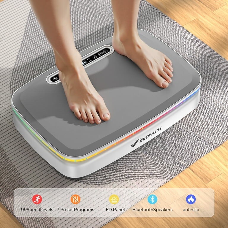 MERACH Vibrating Plate Exercise Machine Bluetooth 2 Tension Ropes LED