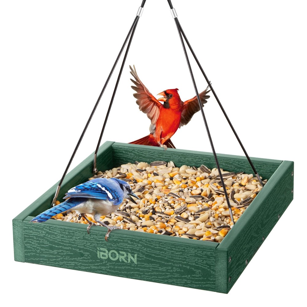 iBorn Platform Bird Feeder Tray Feeders for Green,Replaceable Mesh