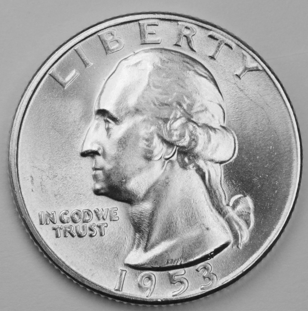 1953-p Washington Quarter. Blast White Minimum Bag Marks. Choice BU (Inventory A