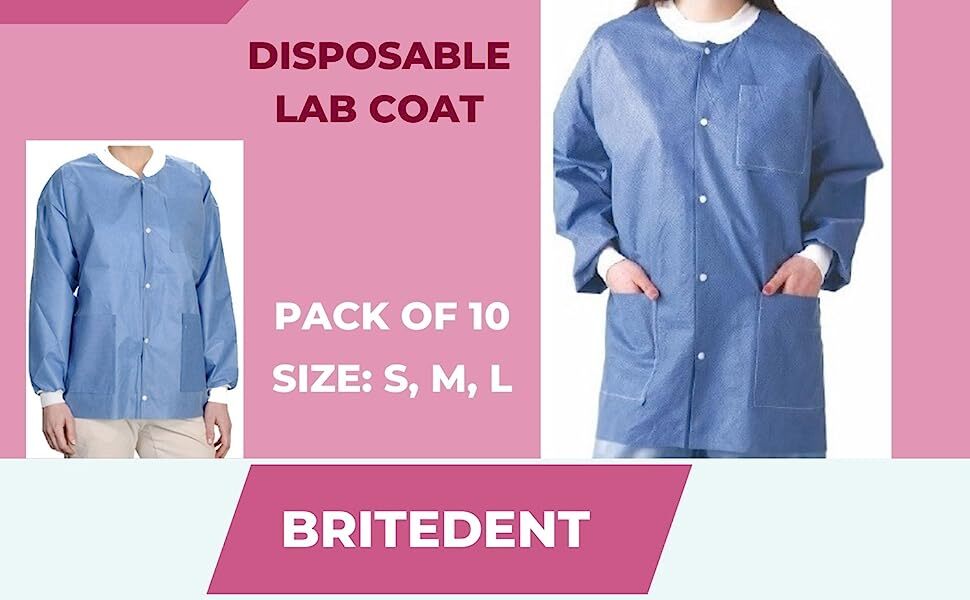 Disposable Blue Lab Jacket -Knit cuff & collar with Pockets and buttons 3 5 & 10